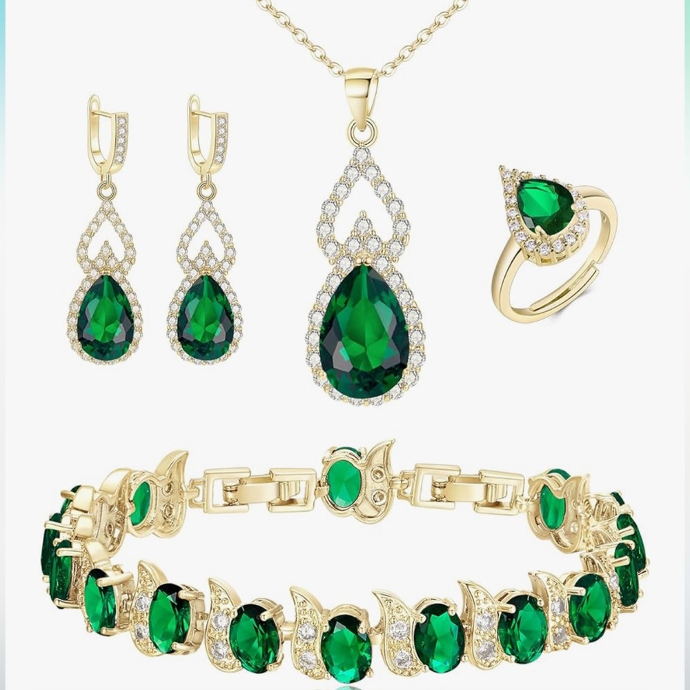 BriLove Cubic Zirconia Teardrop Jewelry Set